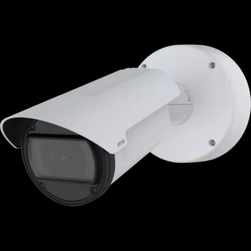 Bullet Camera in white, mounted on a wall with visible lens and IR illumination from Axis Communications