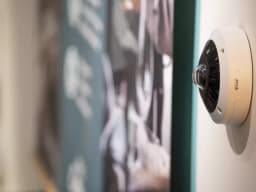 M4317 mounted to a wall in retail from Axis Communications